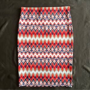Size XL Sequin Hearts Women’s Red & Navy Patterned Pencil Skirt